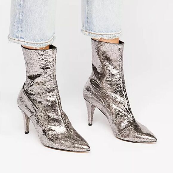 Free People NWOB Leather Lexi Heel metallic bootie - 37 (7-7.5) - Picture 1 of 14